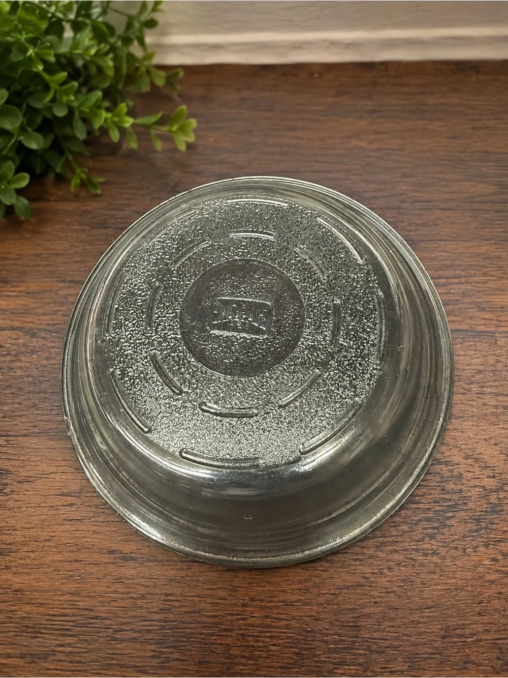 Vintage PYREX Clear Glass Pie Plate Baking Dish Raised Logo USA - Rim Chip